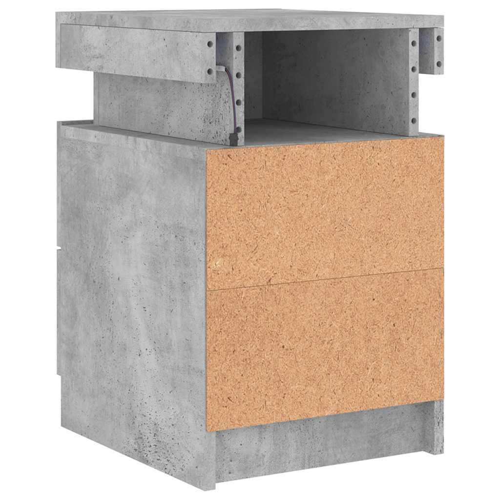 Naktinė spintelė su LED lemputėmis, betono pilka, 35x39x55cm
