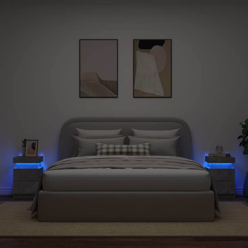 Naktinės spintelės su LED lemputėmis, 2vnt., betono, 35x39x55cm