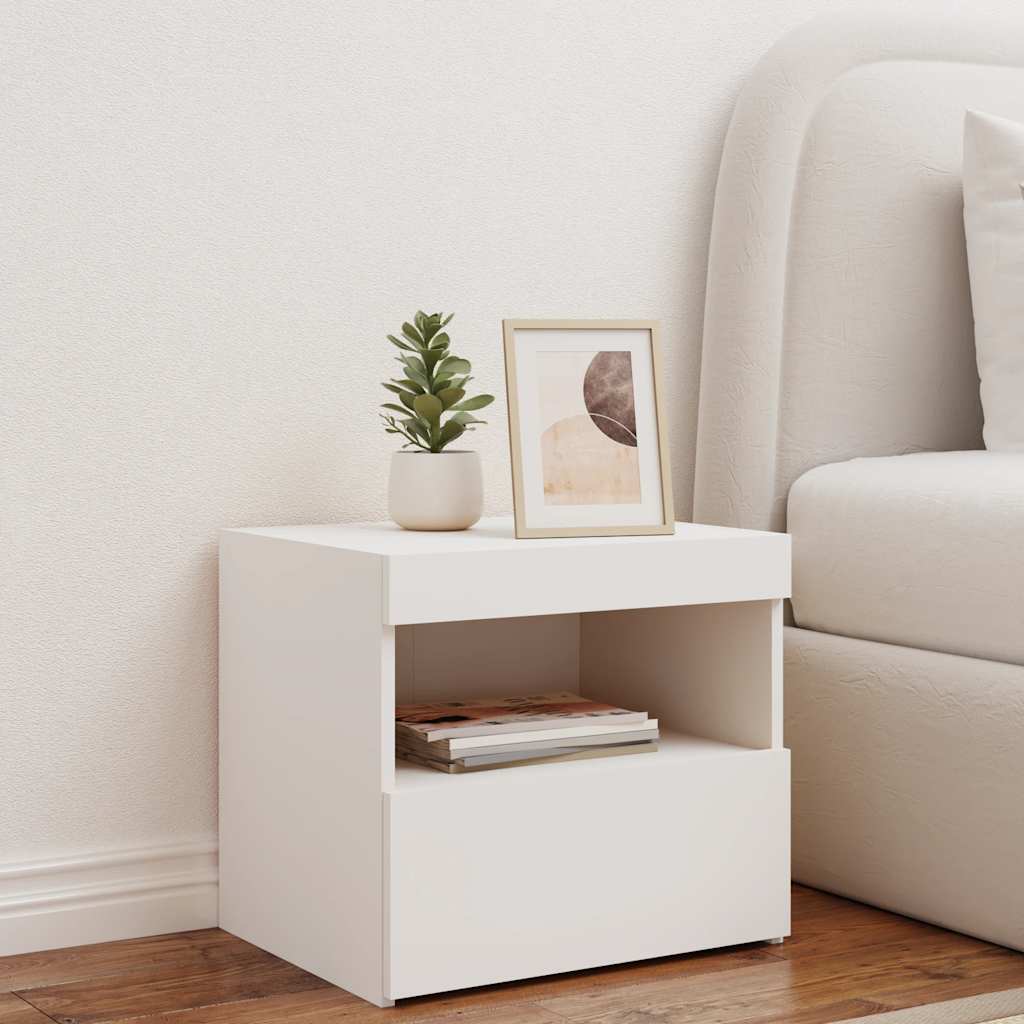 Nightstand with LED lights, white, 50x40x45cm