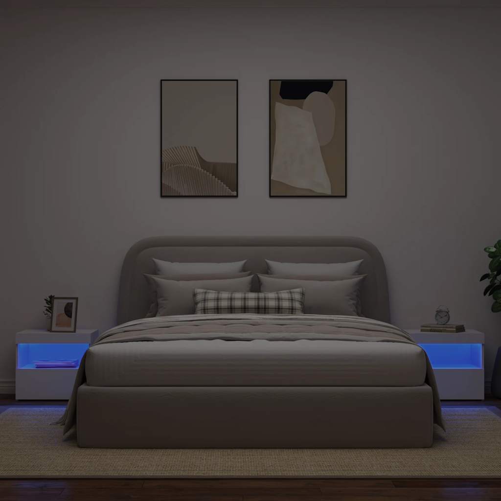 Naktinės spintelės su LED lemputėmis, 2vnt., baltos, 50x40x45cm