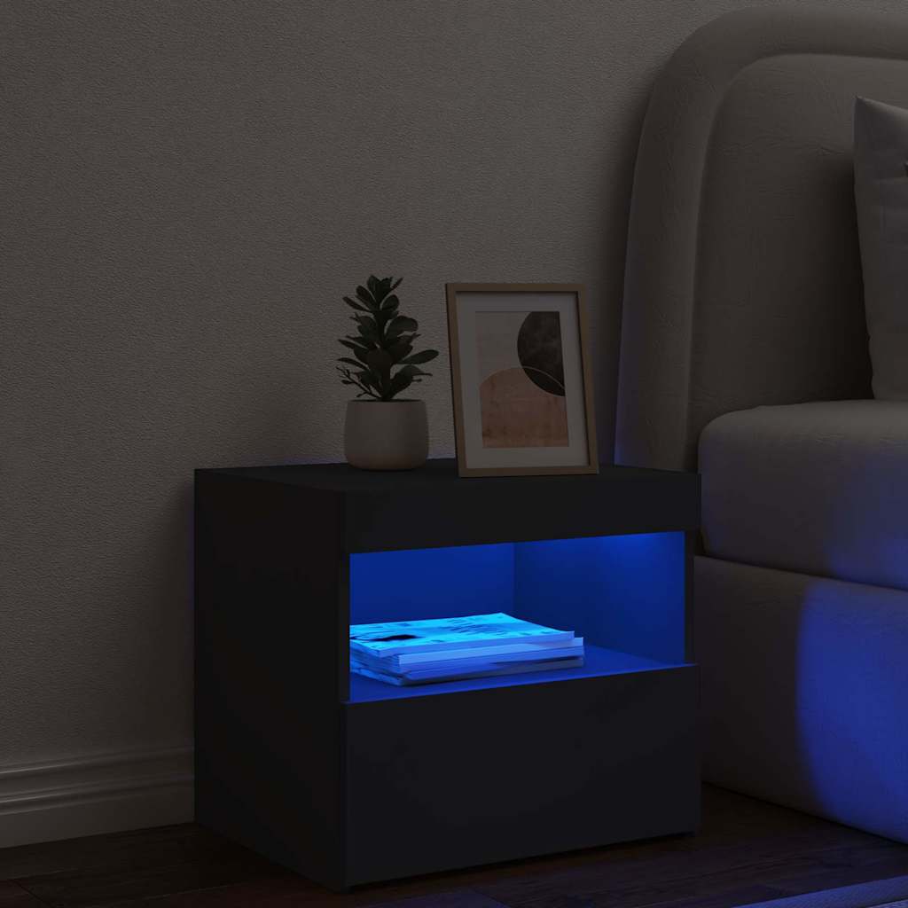 Naktinė spintelė su LED lemputėmis, juodos spalvos, 50x40x45cm