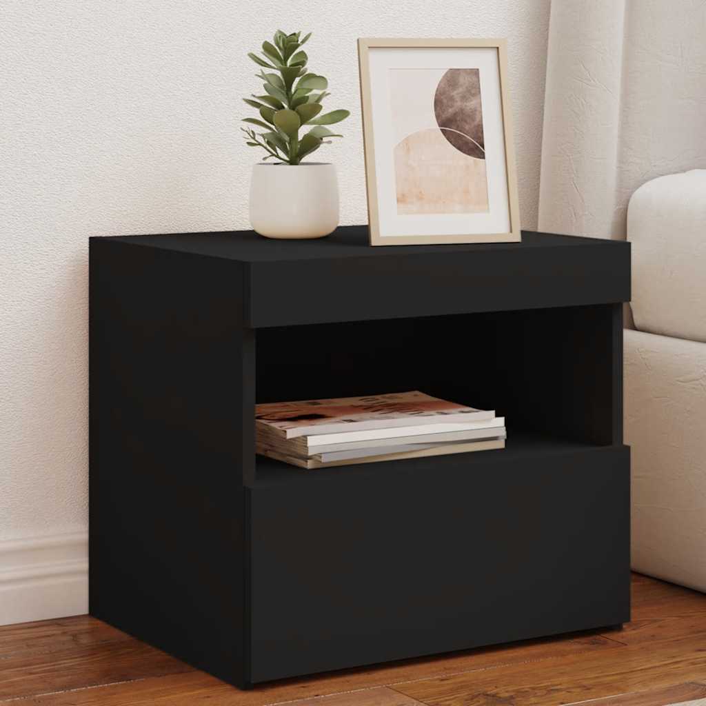 Naktinė spintelė su LED lemputėmis, juodos spalvos, 50x40x45cm
