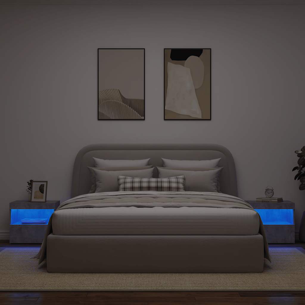 Nightstands with LED, 2 pcs., concrete gray, 50x40x45cm