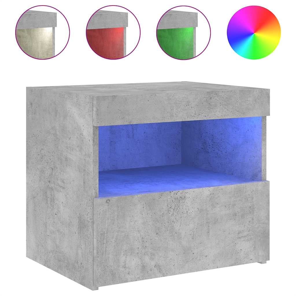 Nightstands with LED, 2 pcs., concrete gray, 50x40x45cm