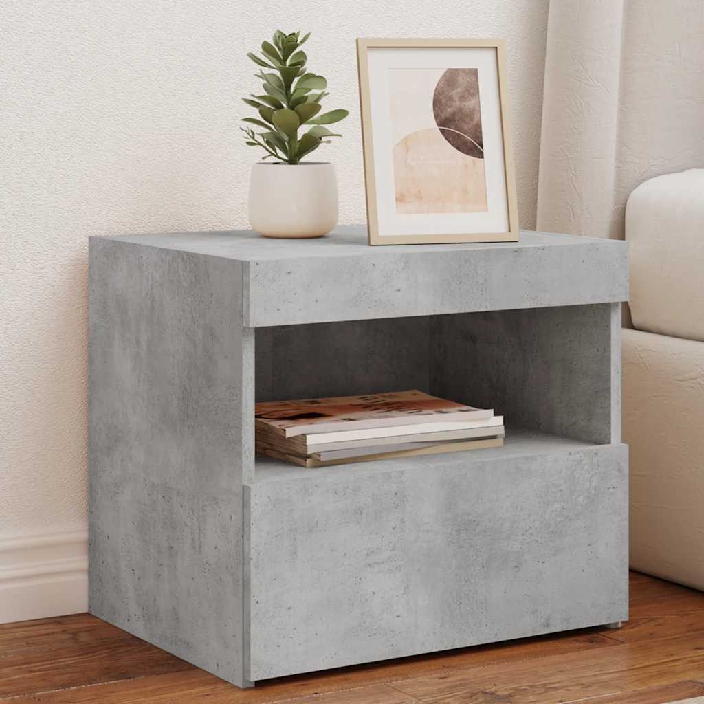 Nightstands with LED, 2 pcs., concrete gray, 50x40x45cm