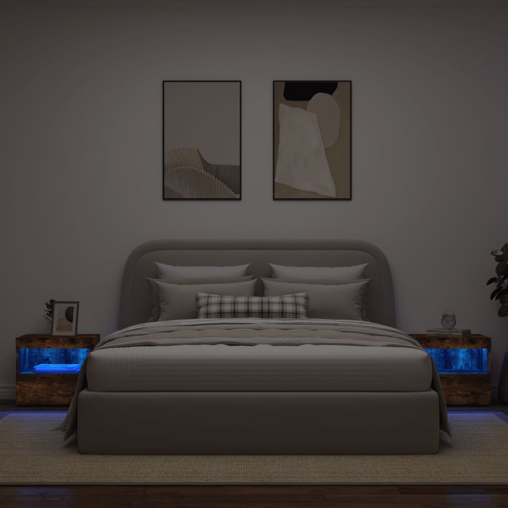 Nightstands with LED, 2 pcs., smoked oak, 50x40x45cm