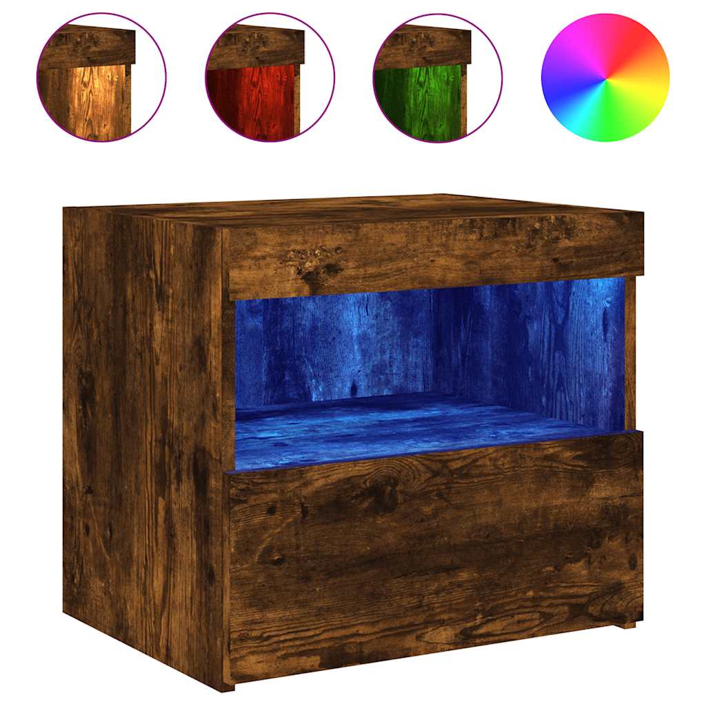 Nightstands with LED, 2 pcs., smoked oak, 50x40x45cm