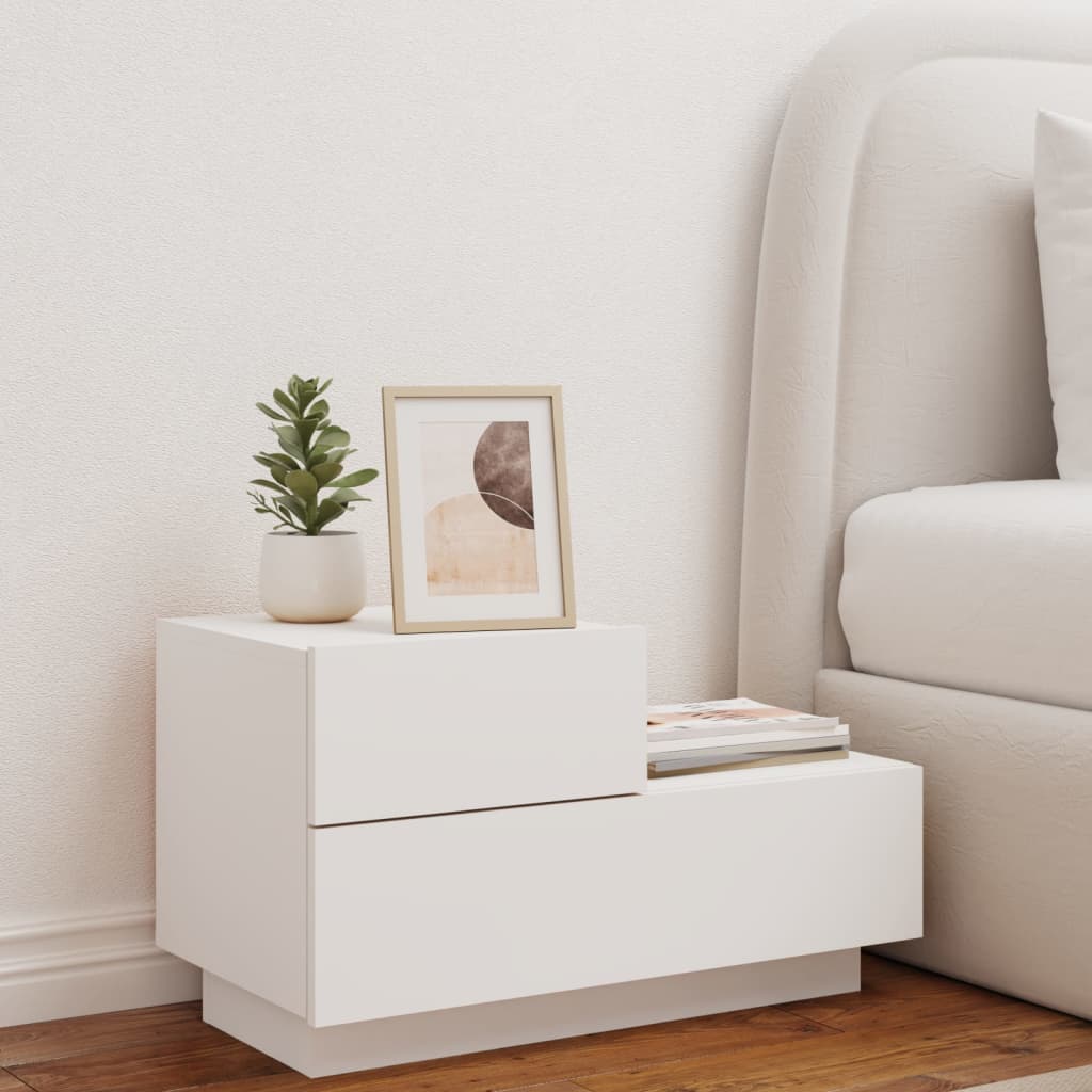 Bedside cabinet with LED lights, white, 70x36x40.5cm