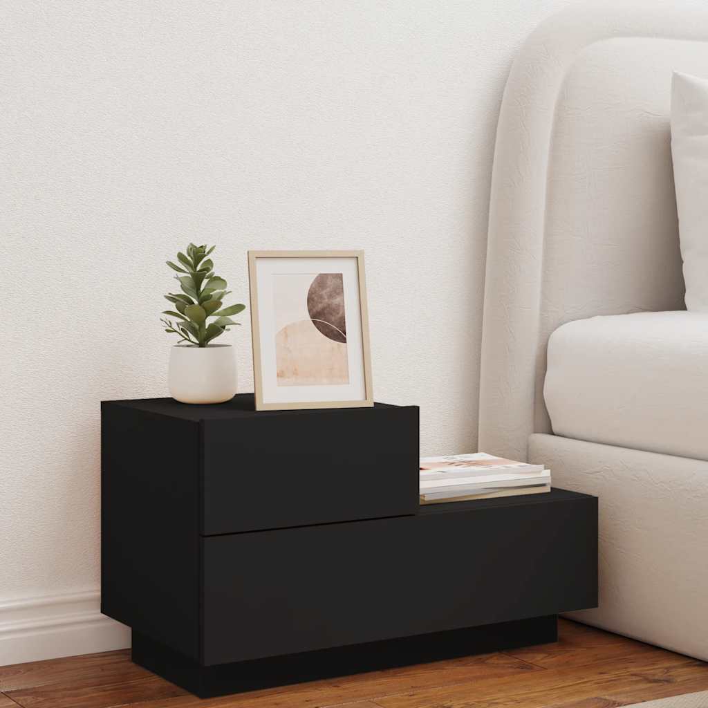 Nightstand with LED Lights, Black, 70x36x40.5cm