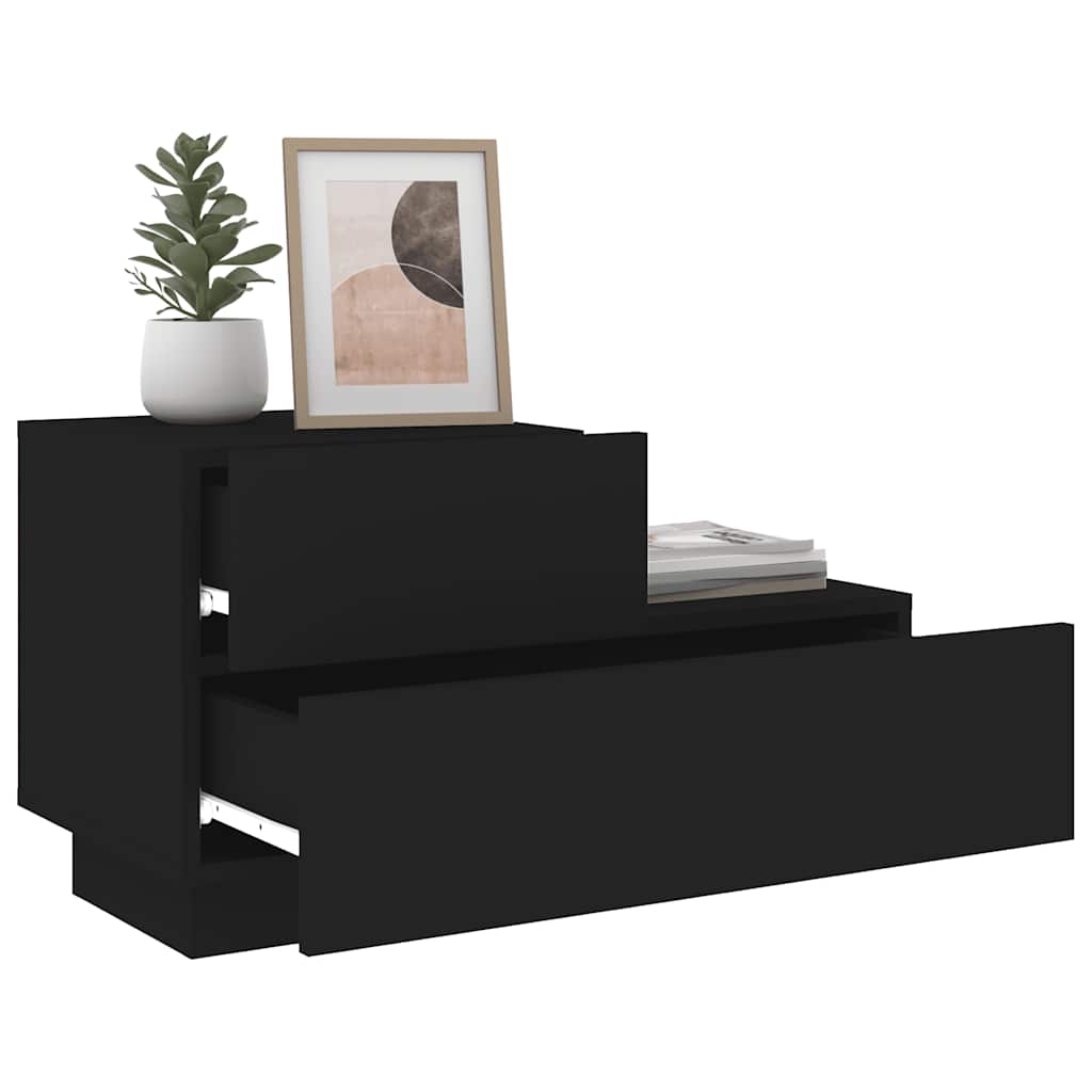 Nightstand with LED Lights, Black, 70x36x40.5cm