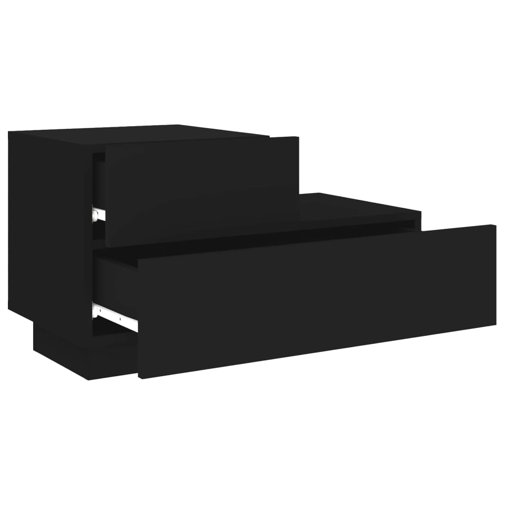 Nightstand with LED Lights, Black, 70x36x40.5cm