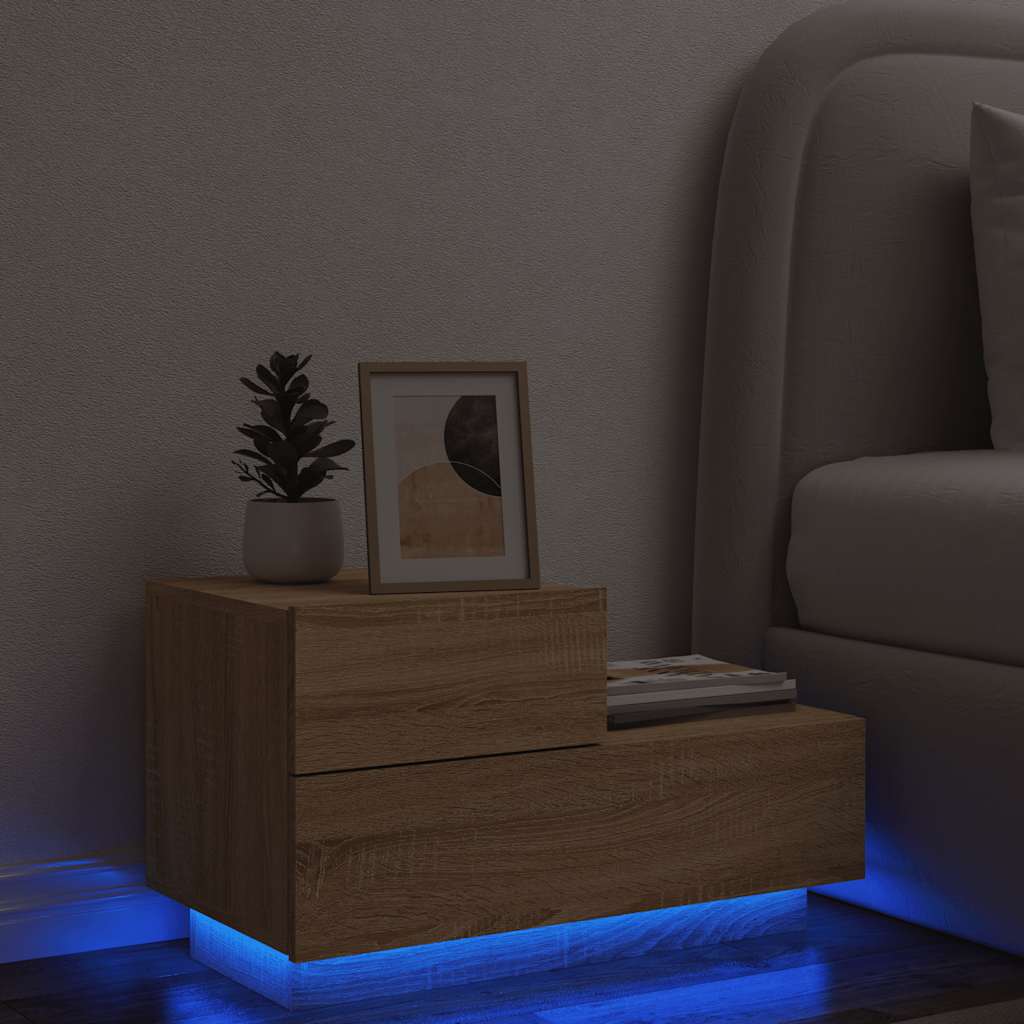 Naktinė spintelė su LED lemputėmis, ąžuolo, 70x36x40,5cm