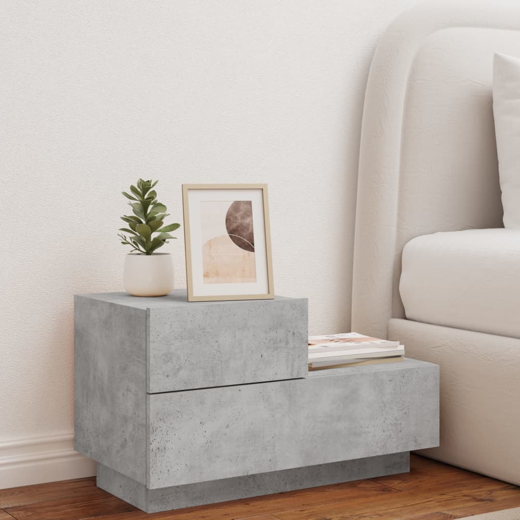 Nightstand with LED lights, concrete grey, 70x36x40.5cm