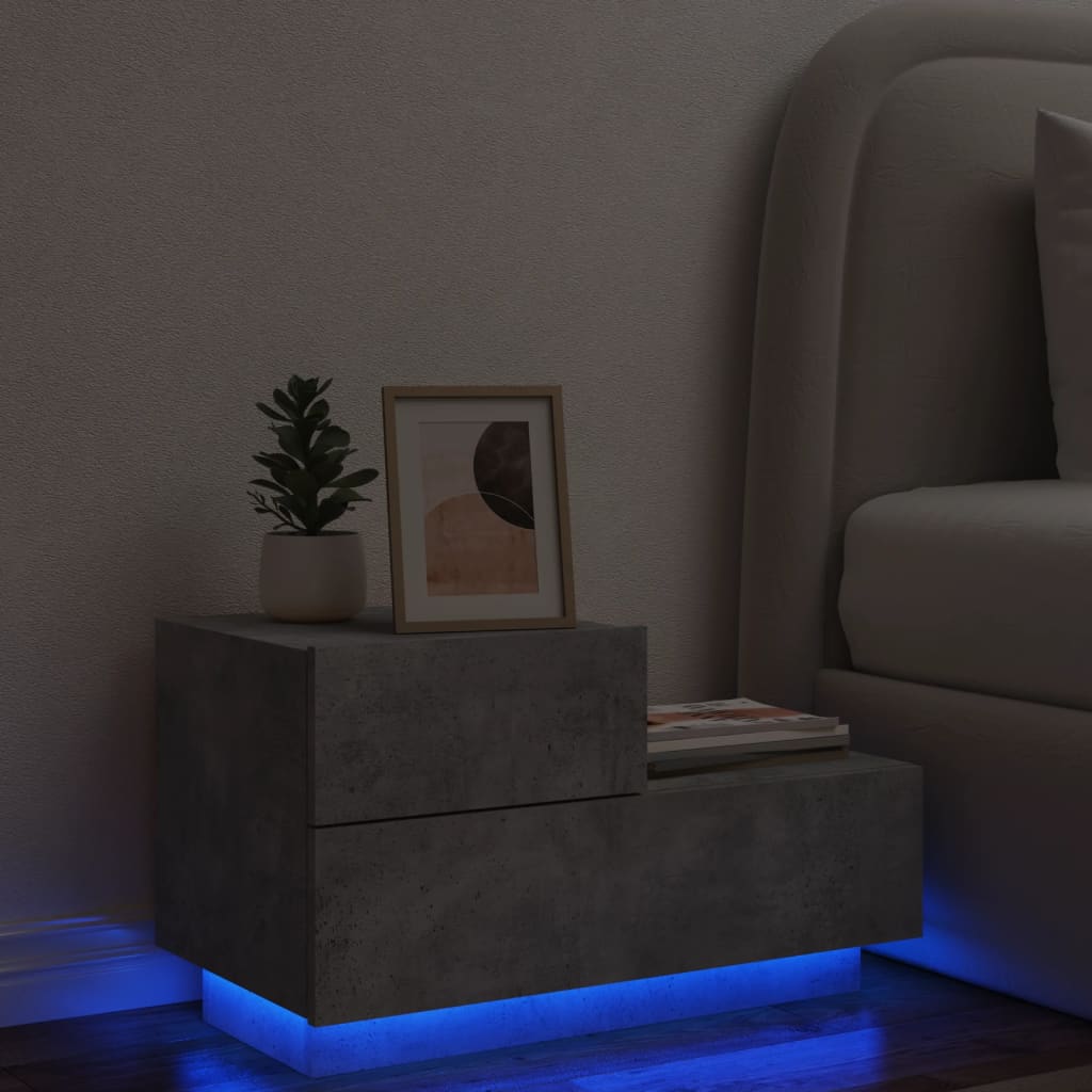 Nightstand with LED lights, concrete grey, 70x36x40.5cm
