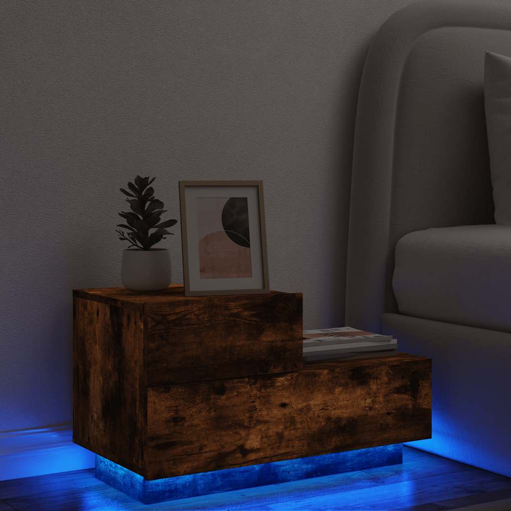 Naktsskapītis ar LED gaismām, pelēks, 70x36x40,5 cm