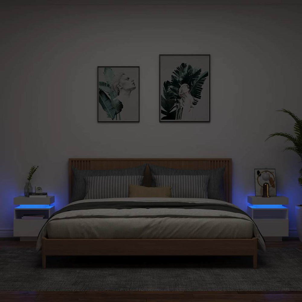 Naktinės spintelės su LED, 2vnt., baltos, 40x39x48,5cm
