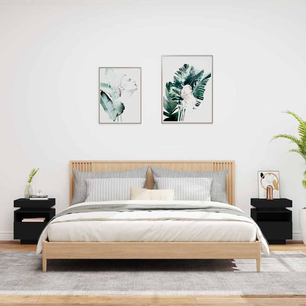 Naktinės spintelės su LED, 2vnt., juodos, 40x39x48,5cm