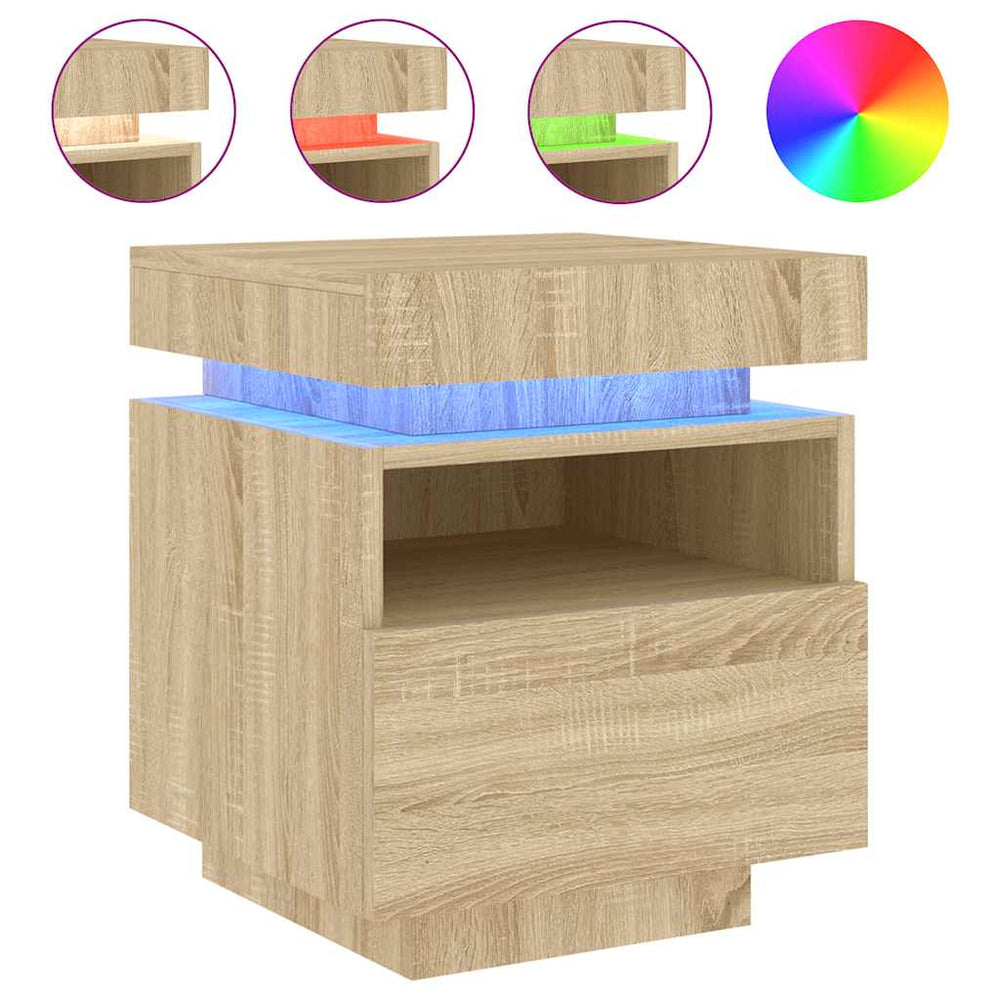 Naktinė spintelė su LED lemputėmis, ąžuolo, 40x39x48,5cm