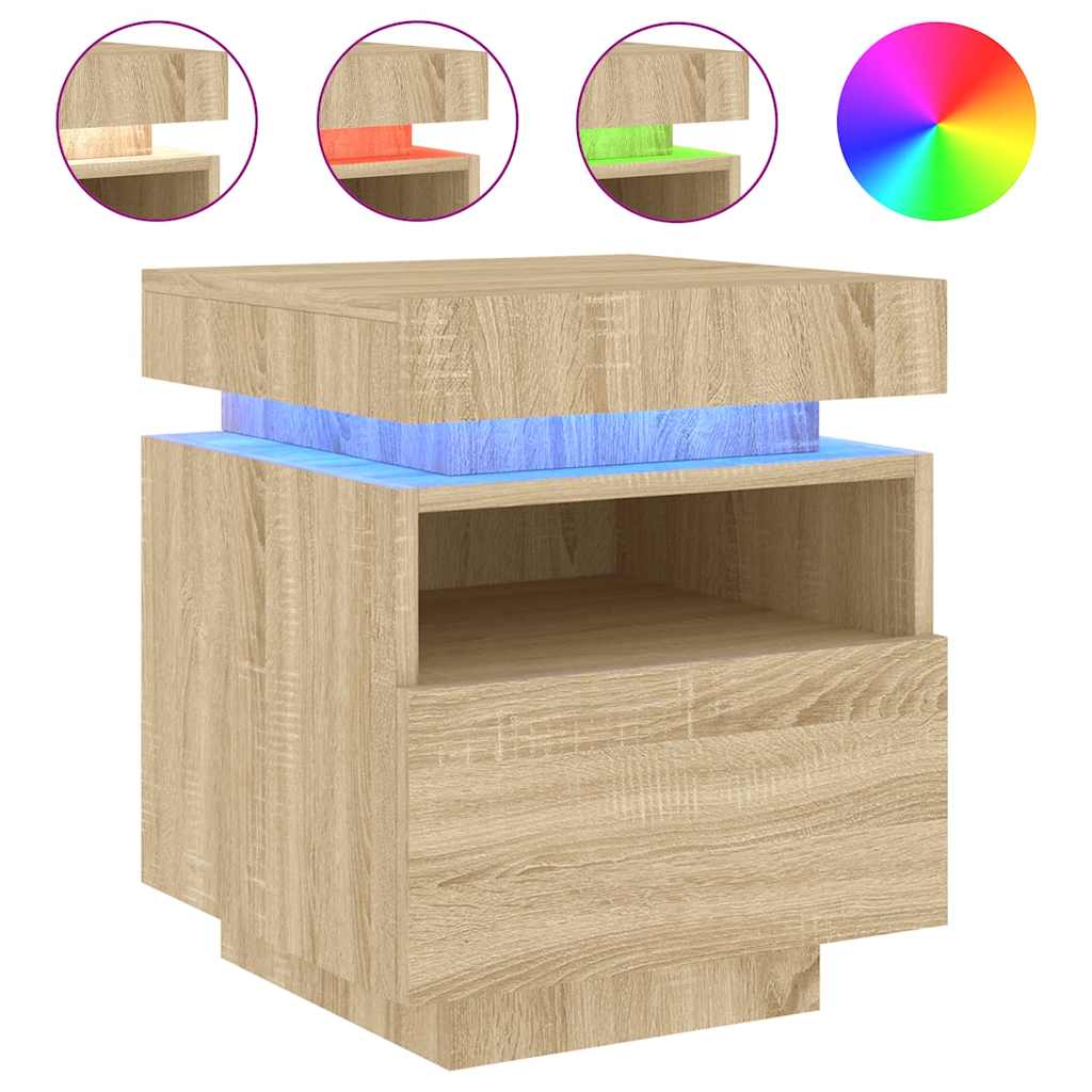 Naktinės spintelės su LED, 2vnt., ąžuolo, 40x39x48,5cm