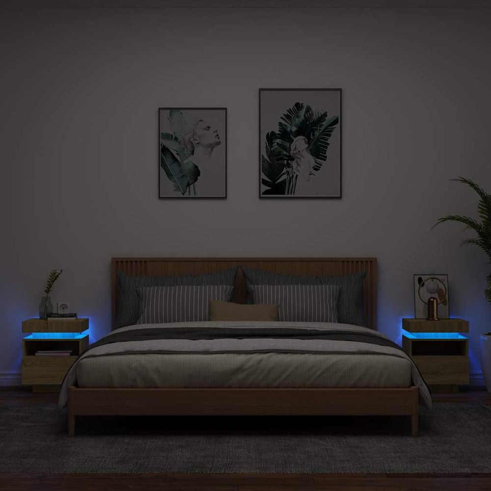 Naktinės spintelės su LED, 2vnt., ąžuolo, 40x39x48,5cm