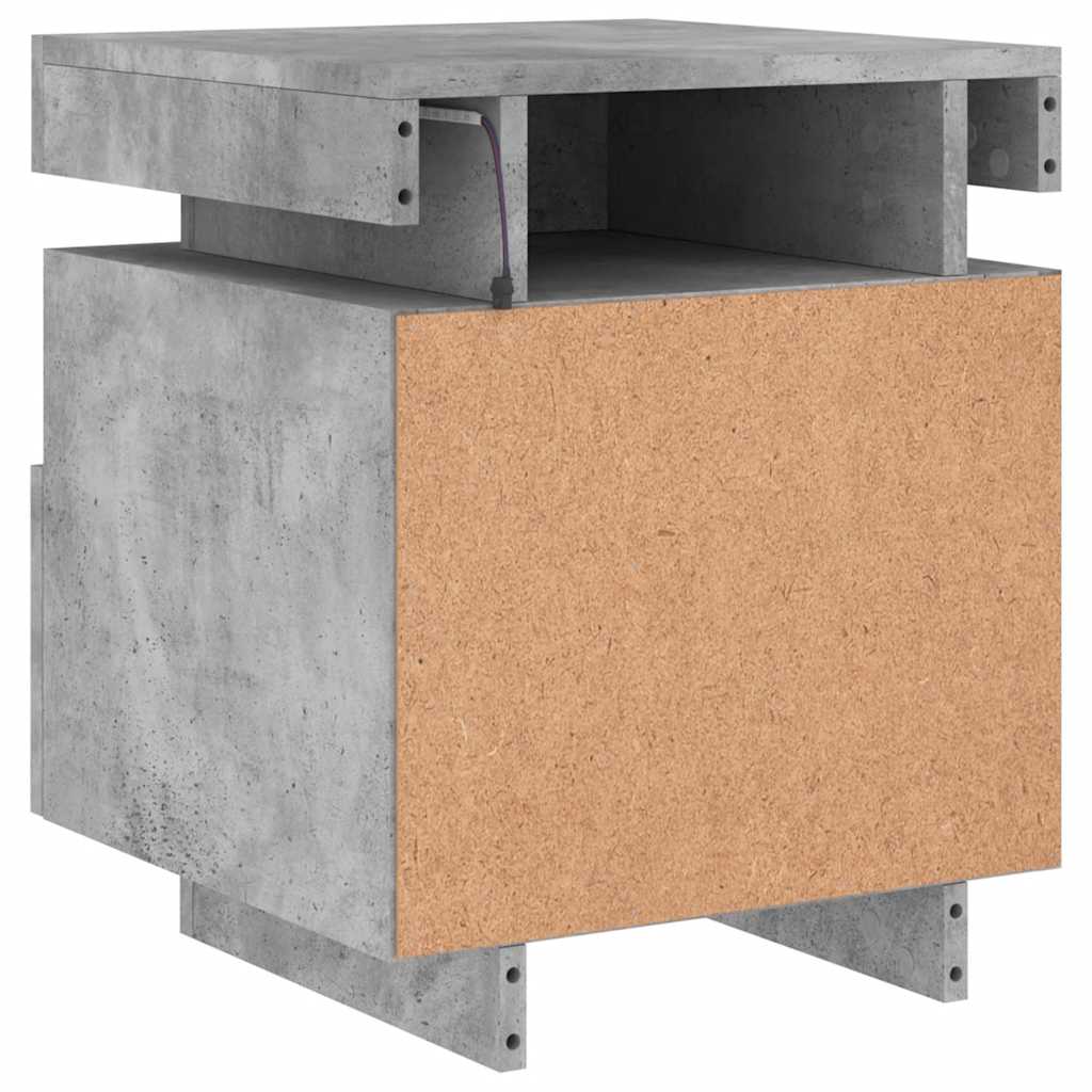 Naktinė spintelė su LED lemputėmis, betono pilka, 40x39x48,5cm
