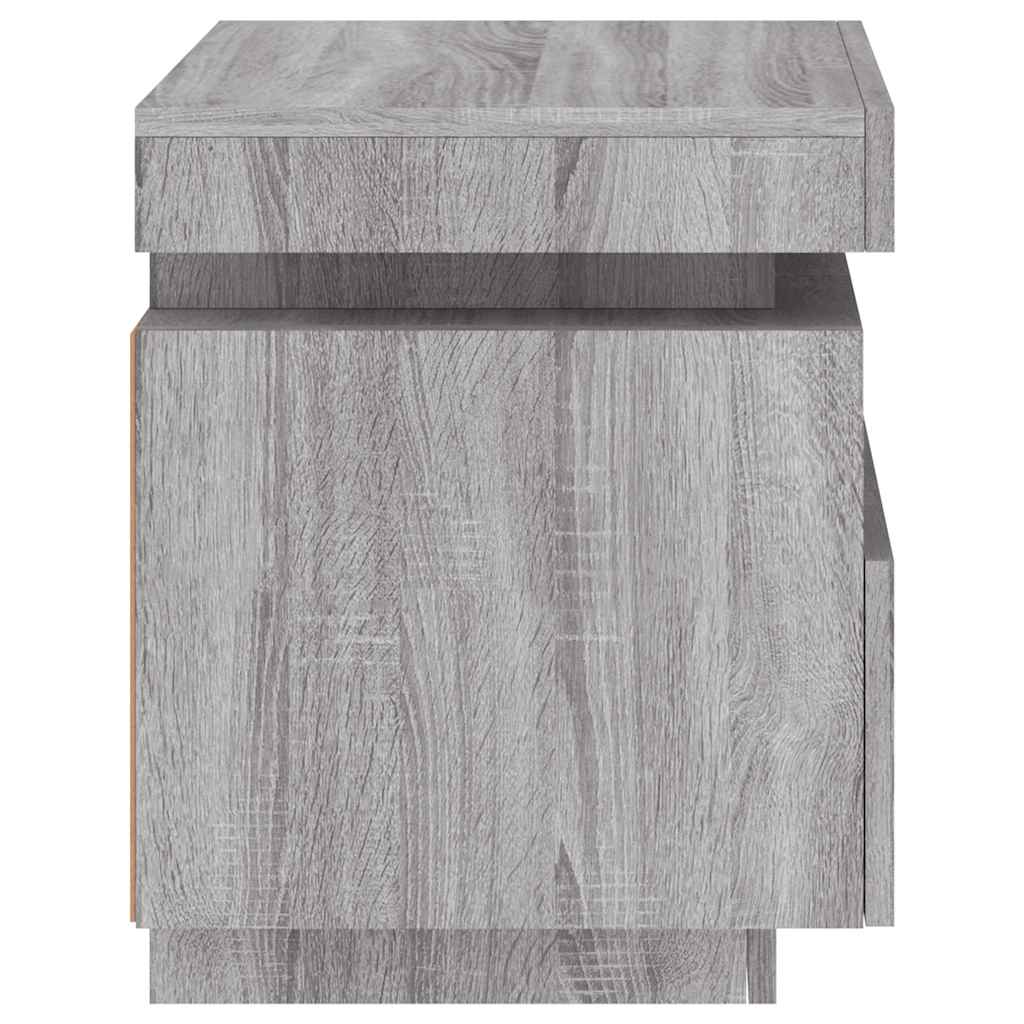 Naktinės spintelės su LED, 2vnt., pilkos ąžuolo, 40x39x48,5cm
