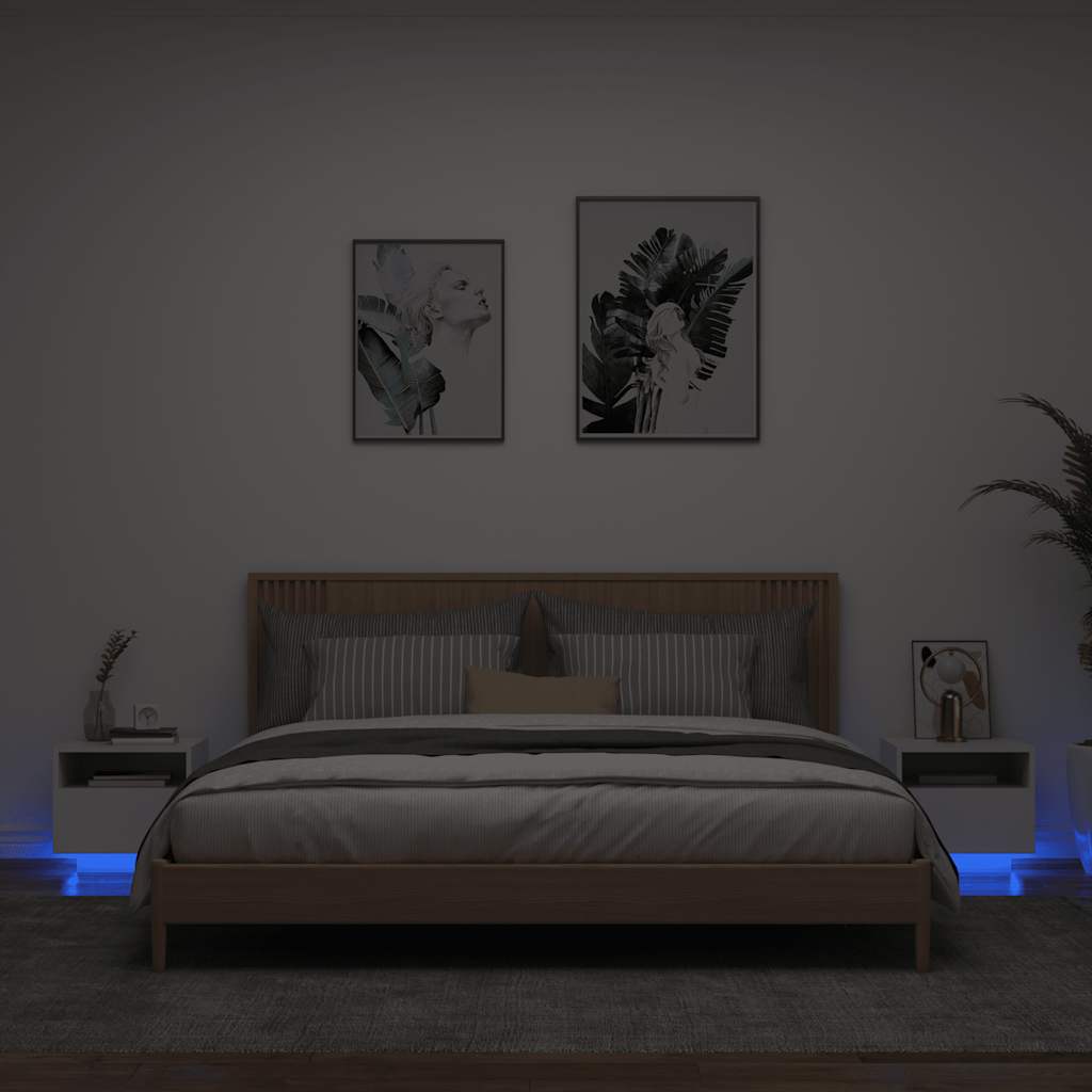 Naktsskapīši ar LED, 2 gab., balti, 40x39x37cm