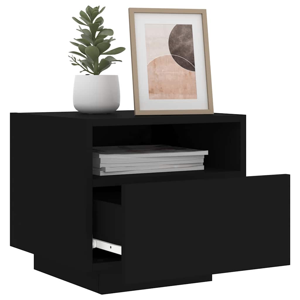 Bedside tables with LED, 2 pcs, black, 40x39x37cm
