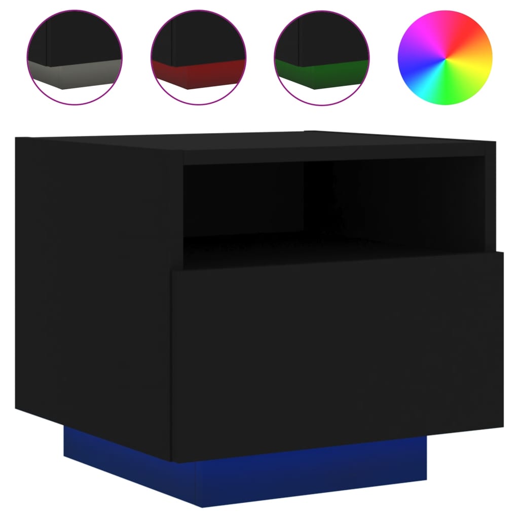 Bedside tables with LED, 2 pcs, black, 40x39x37cm