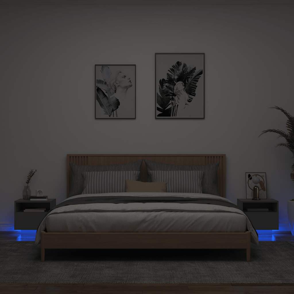 Bedside tables with LED, 2 pcs, black, 40x39x37cm