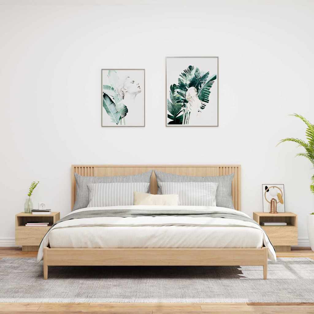 Naktsskapīši ar LED, 2 gab., ozolkoka, 40x39x37cm