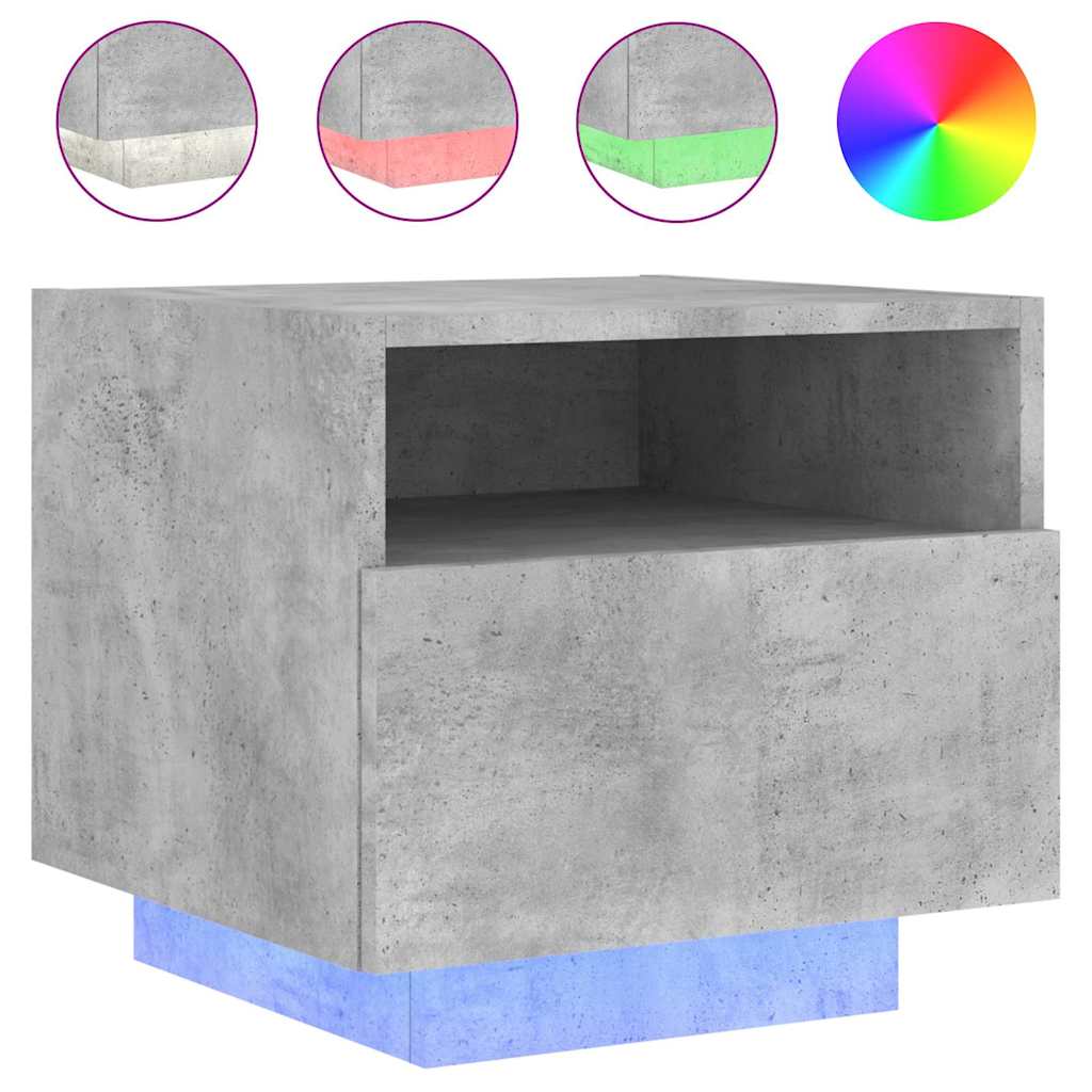 LED Nightstands, 2 pcs., concrete gray, 40x39x37cm