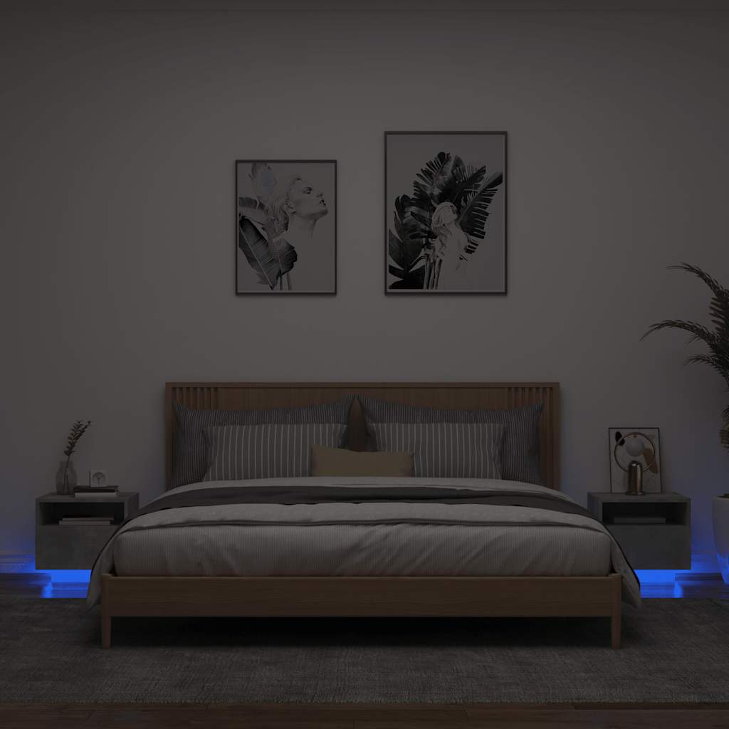 LED Nightstands, 2 pcs., concrete gray, 40x39x37cm