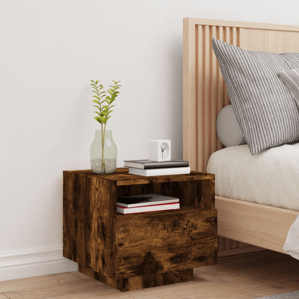 Nightstand with LED lights, smoke, 40x39x37cm