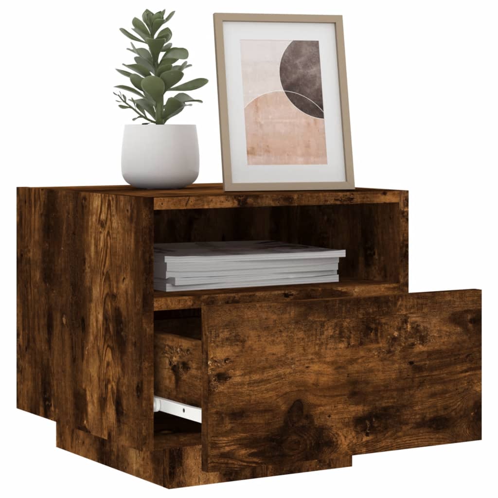 Nightstand with LED lights, smoke, 40x39x37cm