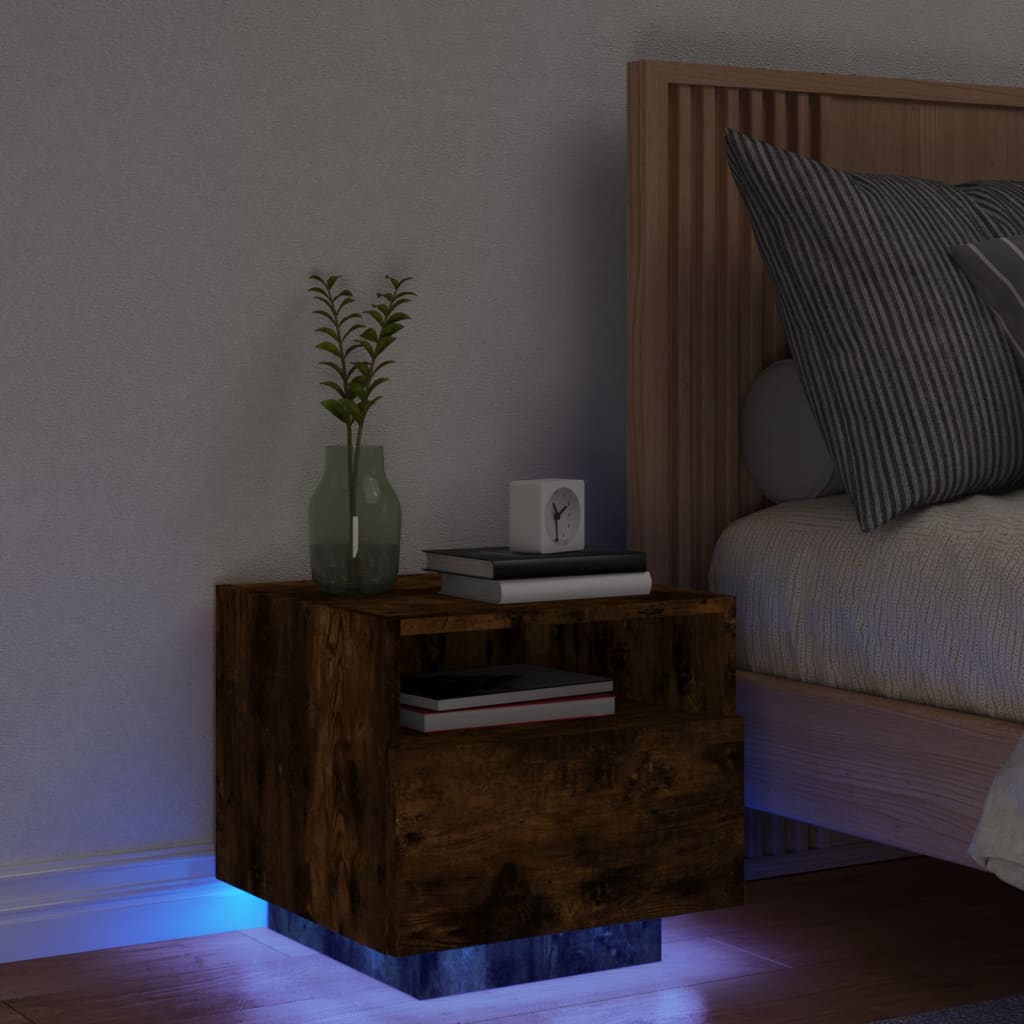 Nightstand with LED lights, smoke, 40x39x37cm