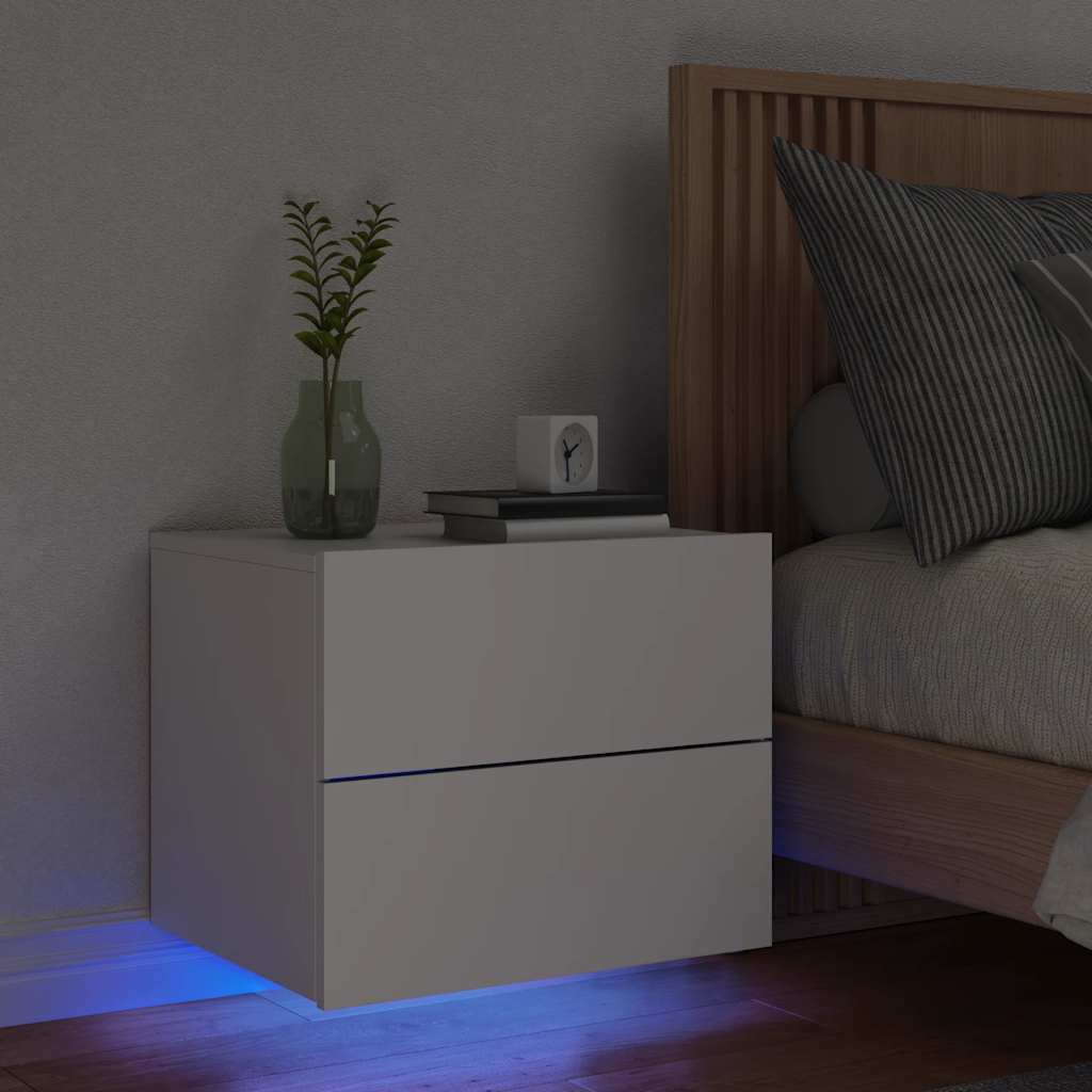 Prie sienos montuojama naktinė spintelė su LED, balta