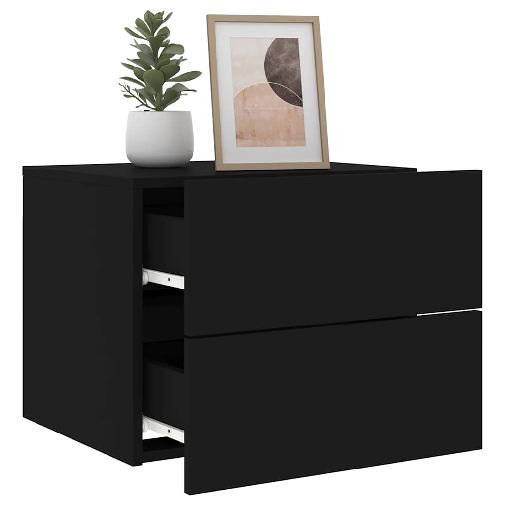 Wall-mounted bedside tables with LED, 2 pcs., black