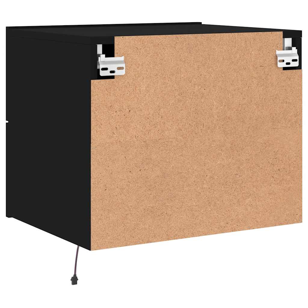 Wall-mounted bedside tables with LED, 2 pcs., black