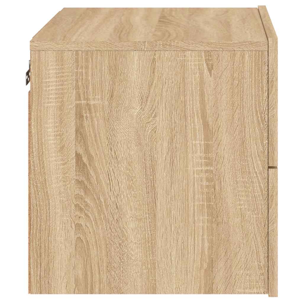 Prie sienos montuojama naktinė spintelė su LED, ąžuolo