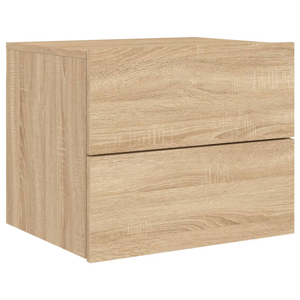 Wall-mounted bedside tables with LED, 2 pcs, oak
