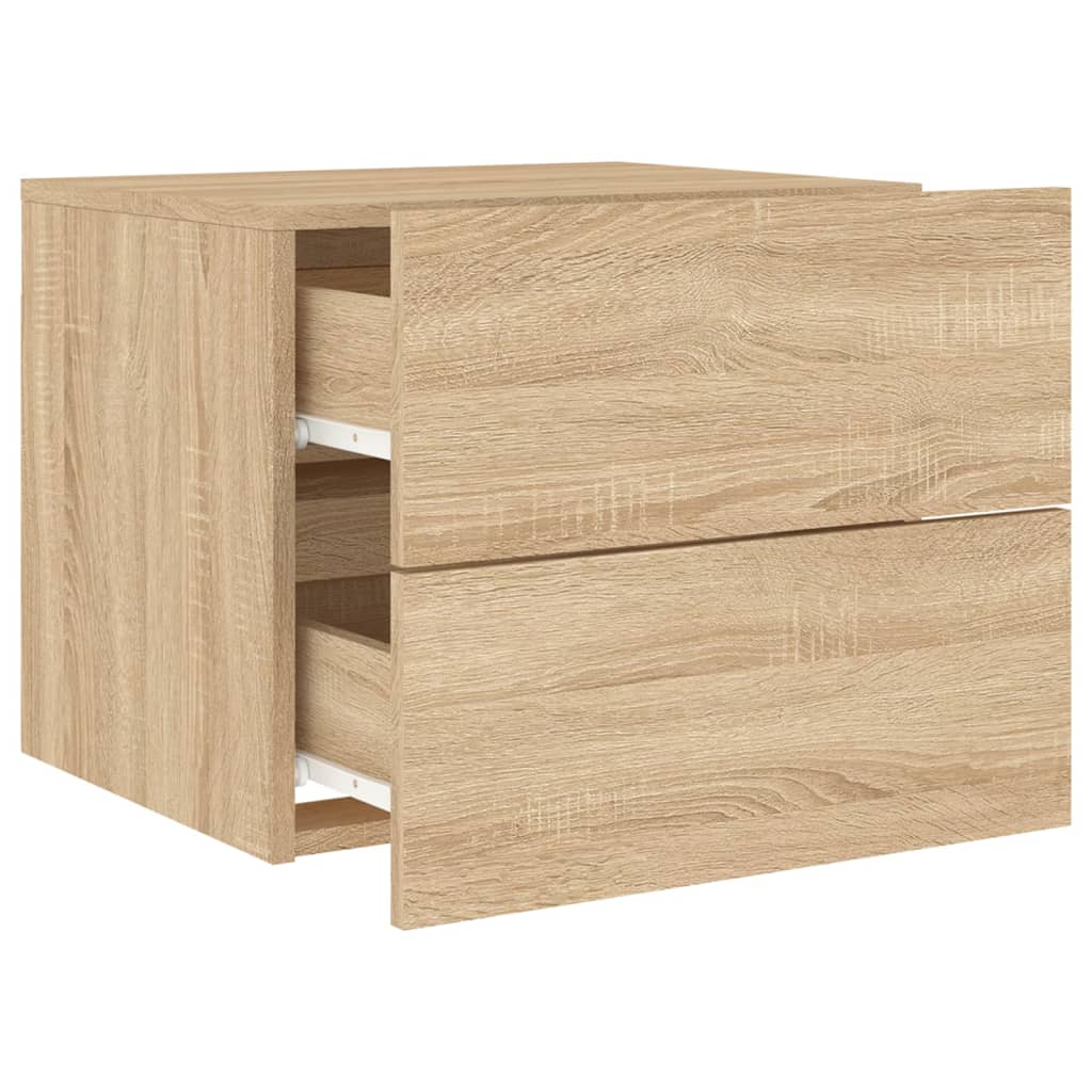 Wall-mounted bedside tables with LED, 2 pcs, oak