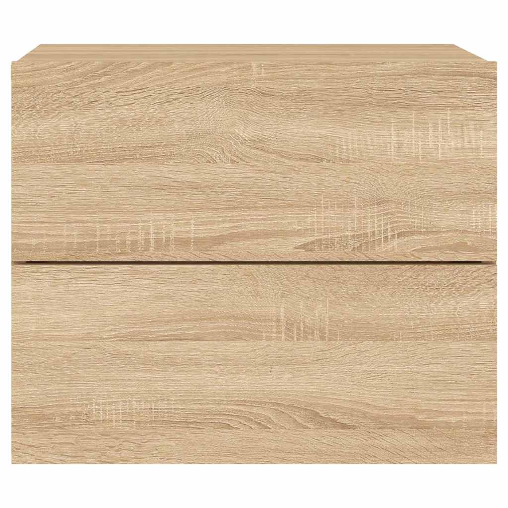 Wall-mounted bedside tables with LED, 2 pcs, oak