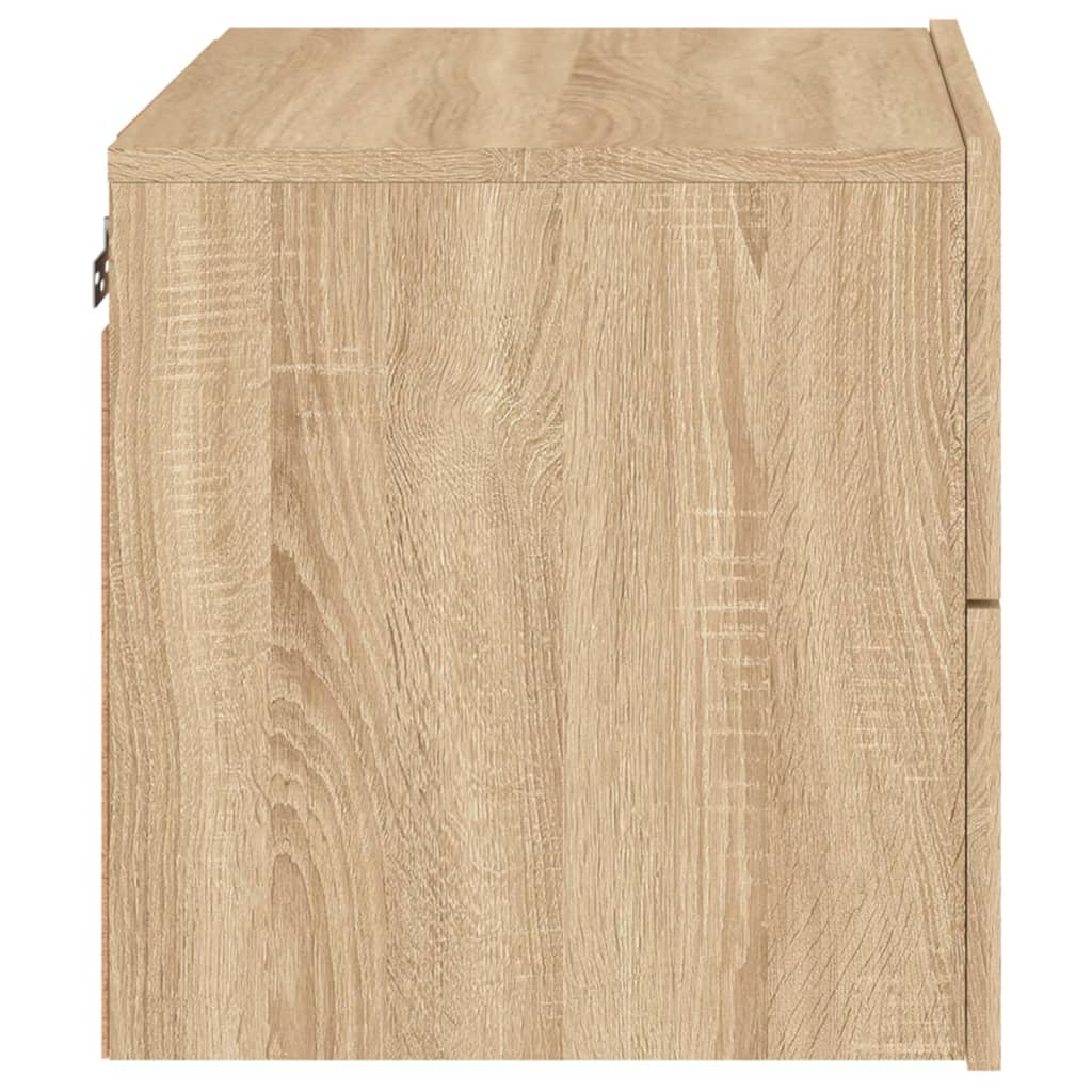 Wall-mounted bedside tables with LED, 2 pcs, oak