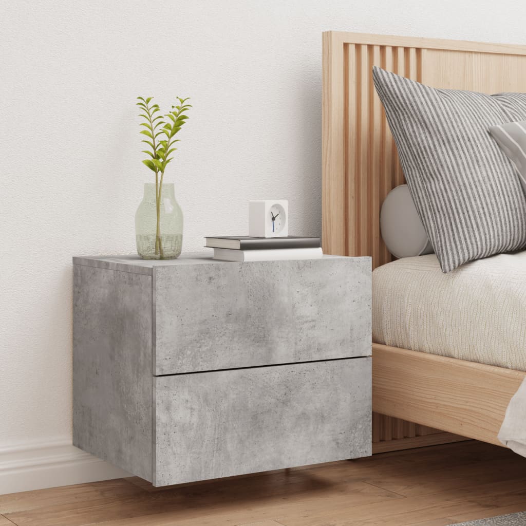 Wall-mounted nightstand with LED, concrete grey
