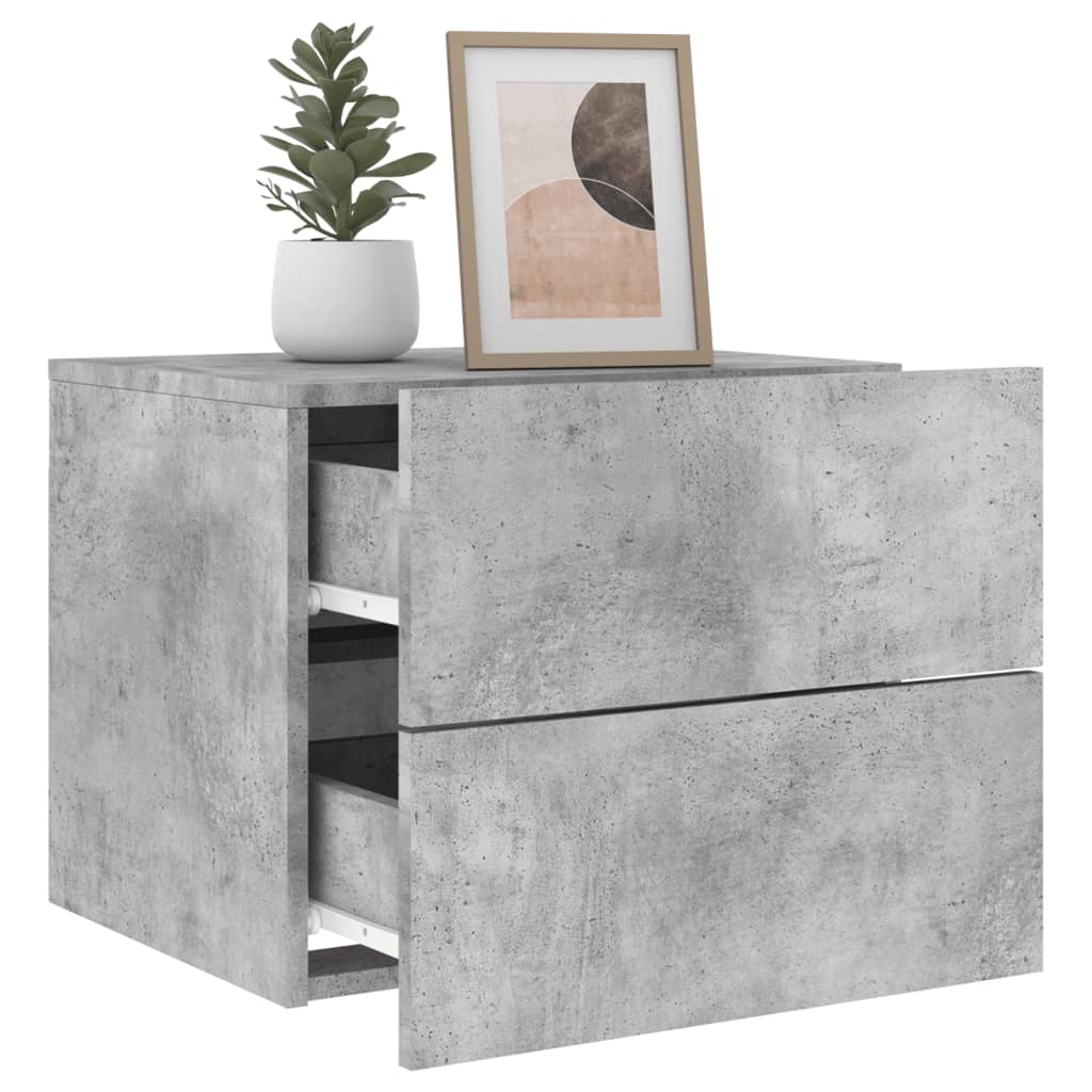Wall-mounted nightstand with LED, concrete grey