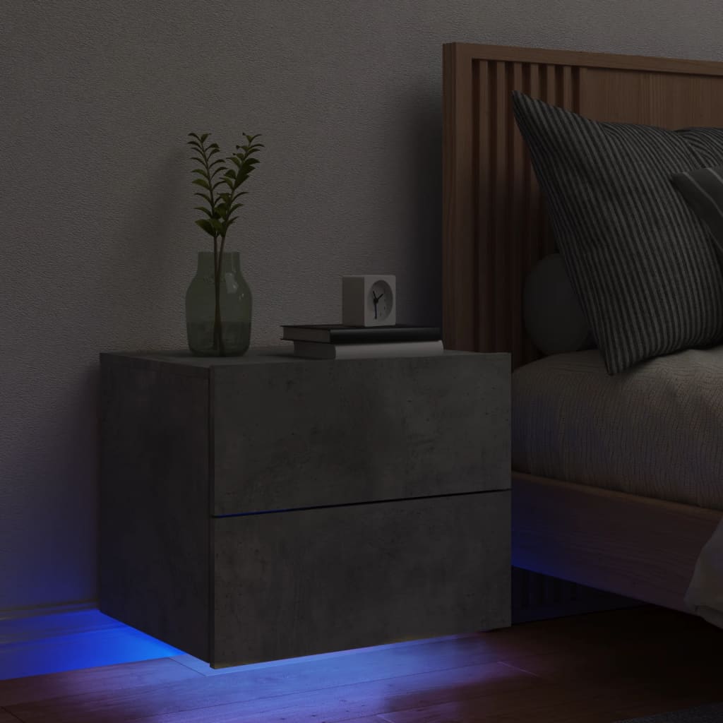 Wall-mounted nightstand with LED, concrete grey