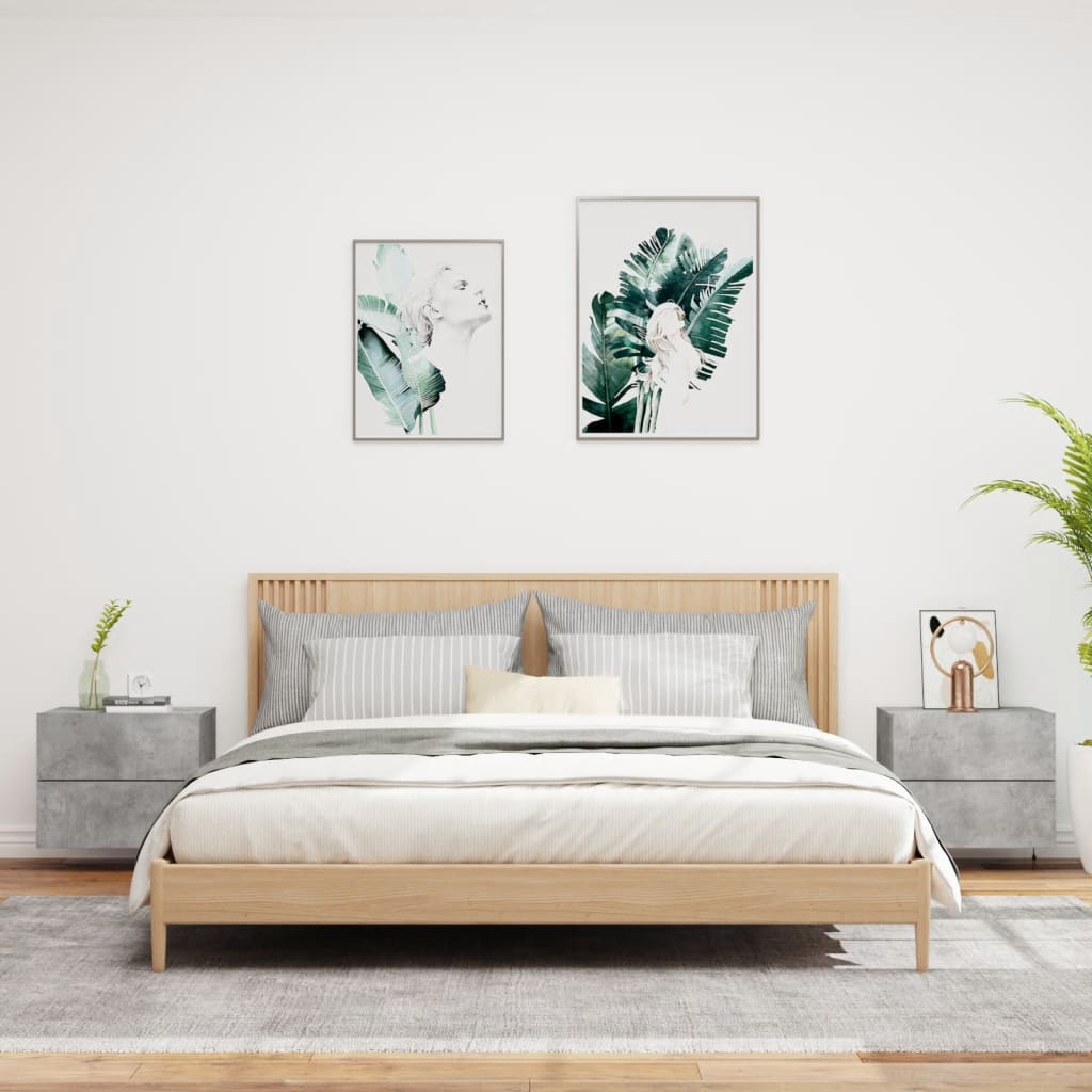 Wall-Mounted Nightstands with LED, 2 pcs, Concrete Grey