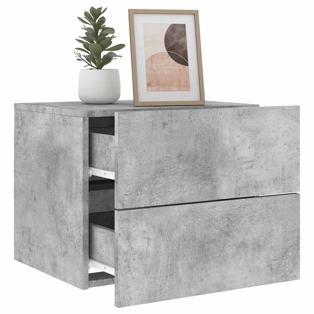 Wall-Mounted Nightstands with LED, 2 pcs, Concrete Grey