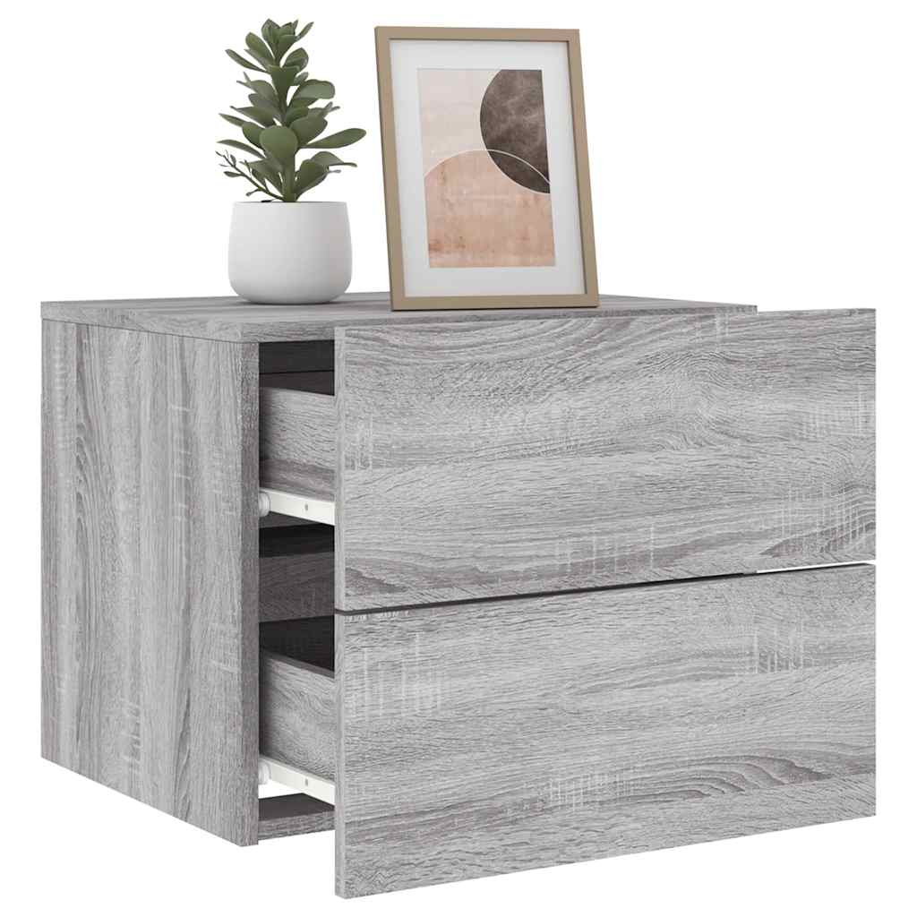 Wall-Mounted Nightstands with LED, 2 pcs., Grey Oak